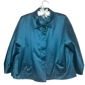 J.Jill Swing Jacket Size LP Peacock Blue Sateen Stretch Cape 3/4 Sleeve Cropped